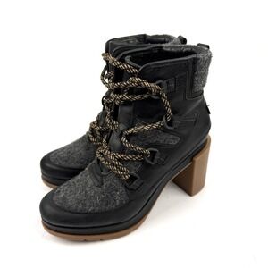 Sorel Blake Bootie 7.5 Black Gray Waterproof Lace Up Heeled Boot Womens